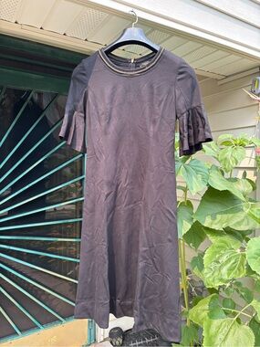 Donna Karan Black Midi Dress with Ruffle Sleeves
